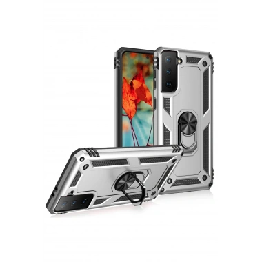 Mey İthalat® Samsung Galaxy S21 Kılıf Sofya Yüzüklü Silikon Kapak - Gümüş