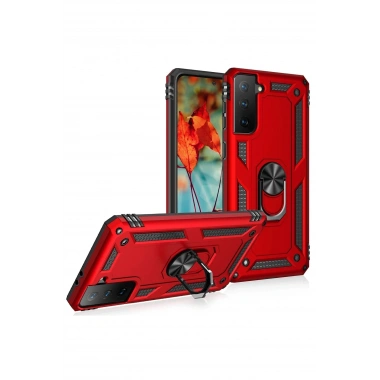 Mey İthalat® Samsung Galaxy S21 Kılıf Sofya Yüzüklü Silikon Kapak - Kırmızı