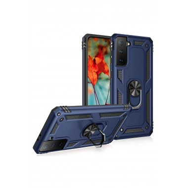 Mey İthalat® Samsung Galaxy S21 Kılıf Sofya Yüzüklü Silikon Kapak - Lacivert