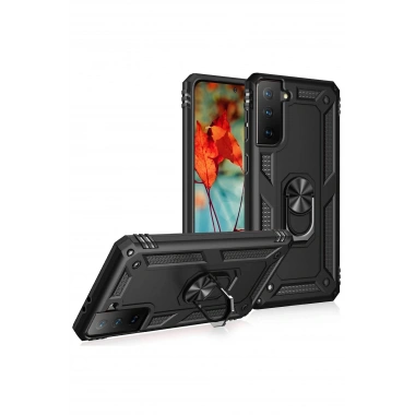Mey İthalat® Samsung Galaxy S21 Plus Kılıf Sofya Yüzüklü Silikon Kapak - Siyah