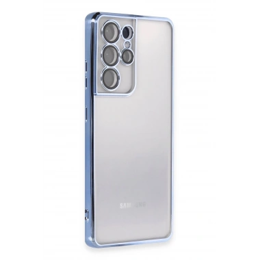 Mey İthalat®  Samsung Galaxy S21 Ultra Kılıf  Lensli Silikon - Açık Mavi