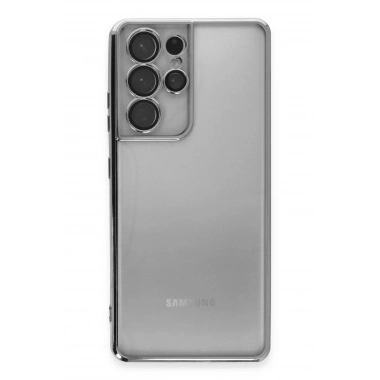 Mey İthalat®  Samsung Galaxy S21 Ultra Kılıf  Lensli Silikon - Gümüş