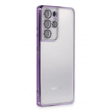 Mey İthalat®  Samsung Galaxy S21 Ultra Kılıf  Lensli Silikon - Mor