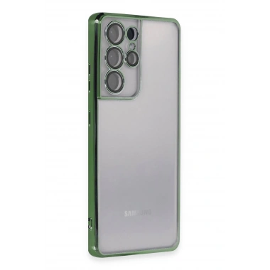 Mey İthalat®  Samsung Galaxy S21 Ultra Kılıf  Lensli Silikon - Yeşil