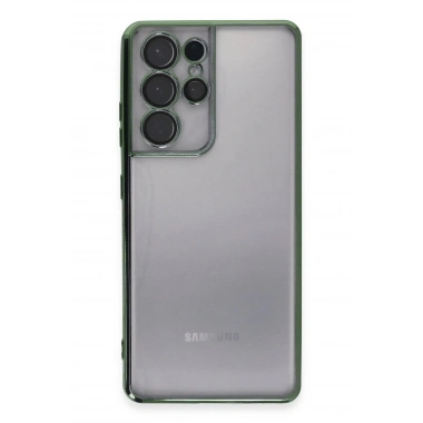 Mey İthalat®  Samsung Galaxy S21 Ultra Kılıf  Lensli Silikon - Yeşil