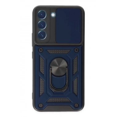 Mey İthalat®  Samsung Galaxy S22 Kılıf Pars Lens Yüzüklü Silikon - Lacivert