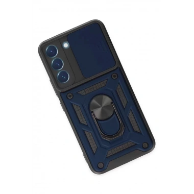 Mey İthalat®  Samsung Galaxy S22 Kılıf Pars Lens Yüzüklü Silikon - Lacivert
