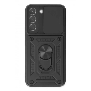 Mey İthalat®  Samsung Galaxy S22 Kılıf Pars Lens Yüzüklü Silikon - Siyah