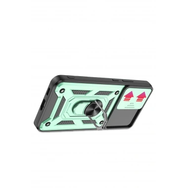 Mey İthalat®  Samsung Galaxy S22 Kılıf Pars Lens Yüzüklü Silikon - Yeşil