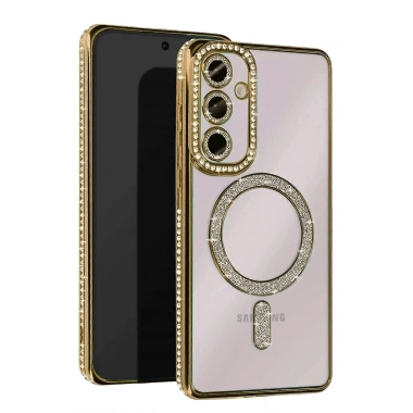 Mey İthalat®  Samsung Galaxy S23 FE Joke Simli Magneticsafe Kılıf - Gold