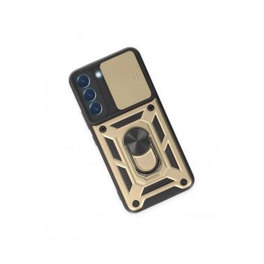 Mey İthalat®  Samsung Galaxy S23 FE Kılıf Pars Lens Yüzüklü Silikon - Gold