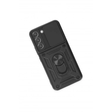Mey İthalat®  Samsung Galaxy S23 Kılıf Pars Lens Yüzüklü Silikon - Siyah