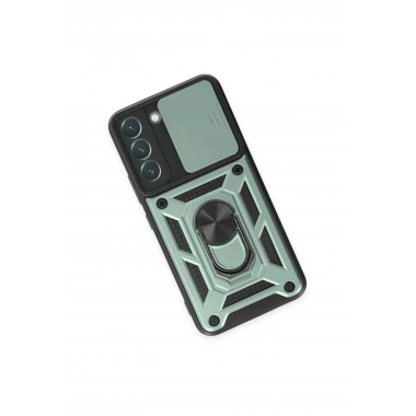 Mey İthalat®  Samsung Galaxy S23 Kılıf Pars Lens Yüzüklü Silikon - Yeşil