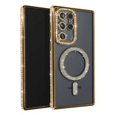 Mey İthalat®  Samsung Galaxy S23 Ultra Joke Simli Magneticsafe Kılıf - Gold