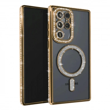 Mey İthalat®  Samsung Galaxy S23 Ultra Joke Simli Magneticsafe Kılıf - Gold