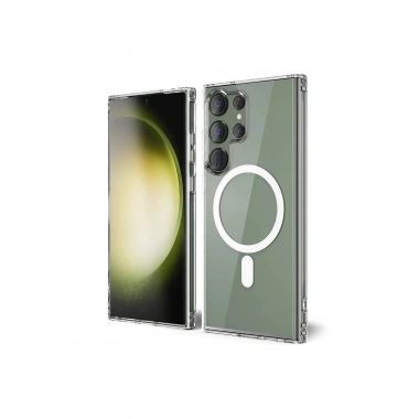 Mey İthalat®  Samsung Galaxy S23 Ultra Kılıf Magneticsafe Şeffaf Silikon - Şeffaf