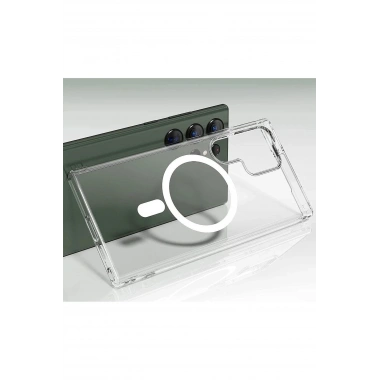 Mey İthalat®  Samsung Galaxy S23 Ultra Kılıf Magneticsafe Şeffaf Silikon - Şeffaf