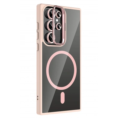 Mey İthalat®  Samsung Galaxy S23 Ultra Remim Lensli Magsafe Standlı Kapak - Pembe