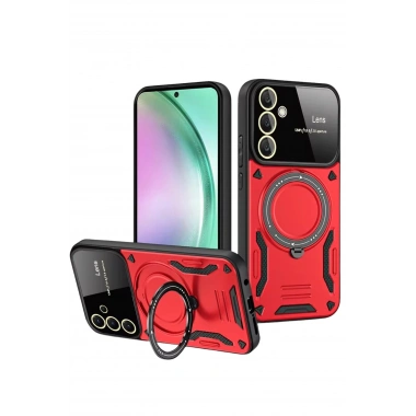 Mey İthalat®  Samsung Galaxy S24 FE Kılıf Joy Lens Standlı Kapak - Kırmızı