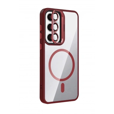 Mey İthalat®  Samsung Galaxy S24 FE Remim Lensli Magsafe Standlı Kapak - Bordo