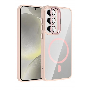 Mey İthalat®  Samsung Galaxy S24 FE Remim Lensli Magsafe Standlı Kapak - Pembe