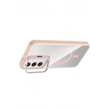 Mey İthalat®  Samsung Galaxy S24 FE Remim Lensli Magsafe Standlı Kapak - Pembe