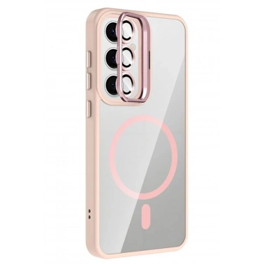 Mey İthalat®  Samsung Galaxy S24 FE Remim Lensli Magsafe Standlı Kapak - Pembe