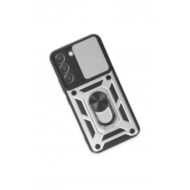 Mey İthalat®  Samsung Galaxy S24 Kılıf Pars Lens Yüzüklü Silikon - Gümüş
