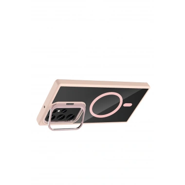 Mey İthalat®  Samsung Galaxy S24 Ultra Remim Lensli Magsafe Standlı Kapak - Pembe