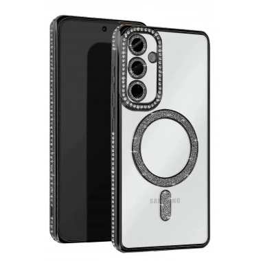 Mey İthalat®  Samsung Galaxy S25 Edge Joke Simli Magneticsafe Kılıf - Siyah
