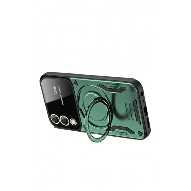 Mey İthalat®  Samsung Galaxy S25 Edge Kılıf Joy Lens Standlı Kapak - Koyu Yeşil