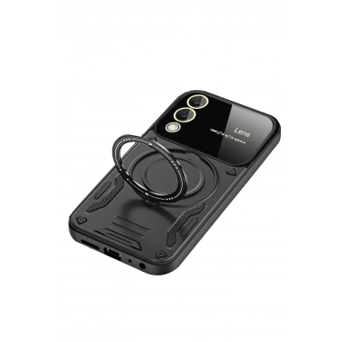 Mey İthalat®  Samsung Galaxy S25 Edge Kılıf Joy Lens Standlı Kapak - Siyah