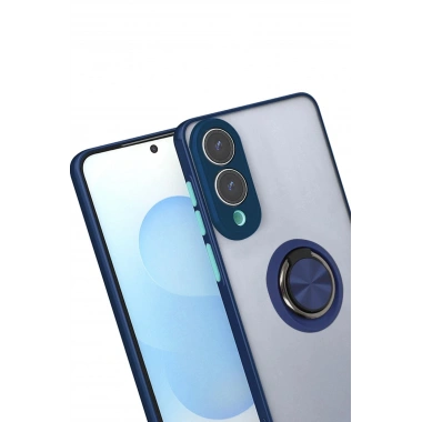 Mey İthalat®  Samsung Galaxy S25 Edge Kılıf Montreal Yüzüklü Silikon Kapak - Lacivert