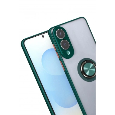 Mey İthalat®  Samsung Galaxy S25 Edge Kılıf Montreal Yüzüklü Silikon Kapak - Yeşil