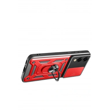 Mey İthalat®  Samsung Galaxy S25 Edge Pars Lens Yüzüklü Silikon - Kırmızı