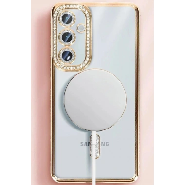 Mey İthalat®  Samsung Galaxy S25 Kılıf Joke Simli Magneticsafe Kılıf - Derin Mor
