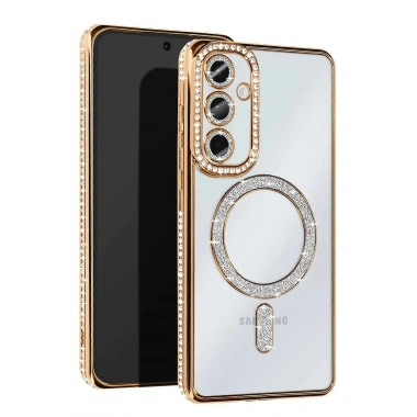 Mey İthalat®  Samsung Galaxy S25 Kılıf Joke Simli Magneticsafe Kılıf - Gold