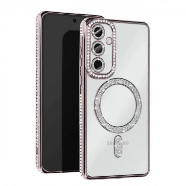 Mey İthalat®  Samsung Galaxy S25 Kılıf Joke Simli Magneticsafe Kılıf - Gümüş