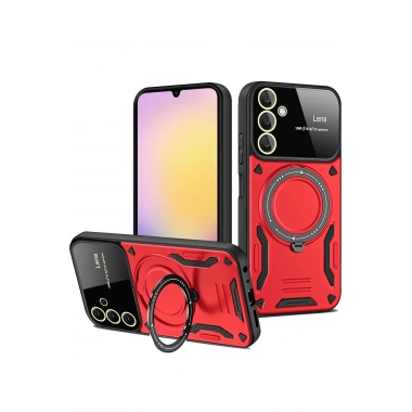 Mey İthalat®  Samsung Galaxy S25 Kılıf Joy Lens Standlı Kapak - Kırmızı