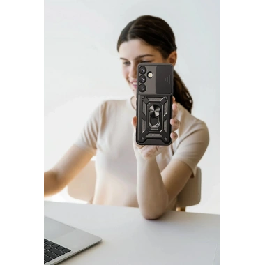 Mey İthalat®  Samsung Galaxy S25 Kılıf Pars Lens Yüzüklü Silikon - Lacivert