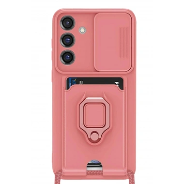 Mey İthalat®  Samsung Galaxy S25 Plus Kılıf Zuma Kartvizitli Yüzüklü Silikon - Pembe