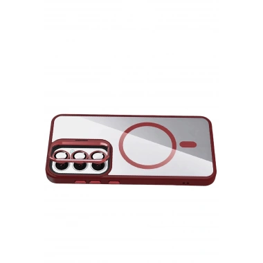 Mey İthalat®  Samsung Galaxy S25 Remim Lensli Magsafe Standlı Kapak - Bordo