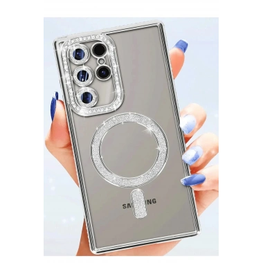 Mey İthalat®  Samsung Galaxy S25 Ultra Kılıf Joke Simli Magneticsafe Kılıf - Siyah