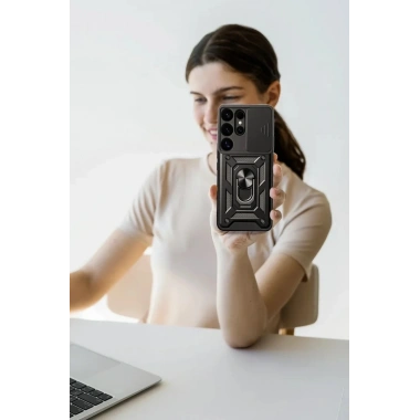 Mey İthalat®  Samsung Galaxy S25 Ultra Kılıf Pars Lens Yüzüklü Silikon - Lacivert