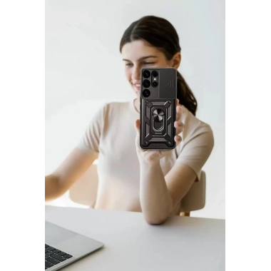 Mey İthalat®  Samsung Galaxy S25 Ultra Kılıf Pars Lens Yüzüklü Silikon - Siyah