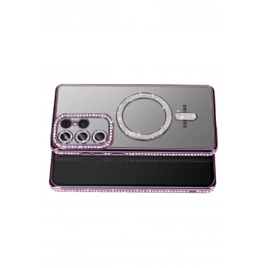 Mey İthalat®  Samsung Galaxy S26 Ultra Joke Simli Magneticsafe Kılıf - Derin Mor