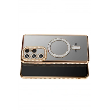 Mey İthalat®  Samsung Galaxy S26 Ultra Joke Simli Magneticsafe Kılıf - Gold