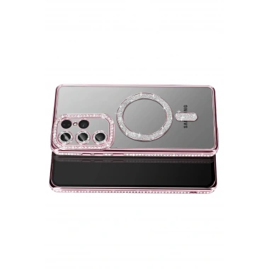 Mey İthalat®  Samsung Galaxy S26 Ultra Joke Simli Magneticsafe Kılıf - Pembe