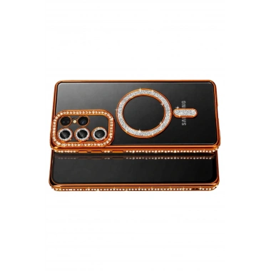 Mey İthalat®  Samsung Galaxy S26 Ultra Joke Simli Magneticsafe Kılıf - Turuncu