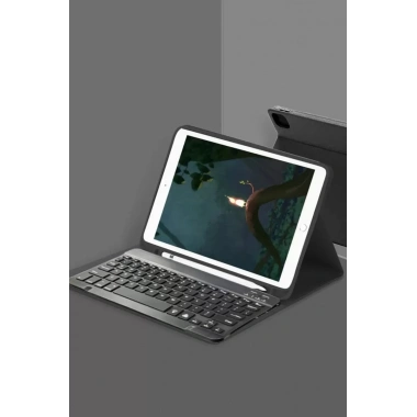 Mey İthalat®  Samsung Galaxy Tab A9 Plus Kılıf KC01 Smart Klavyeli Tablet Kılıfı - Siyah